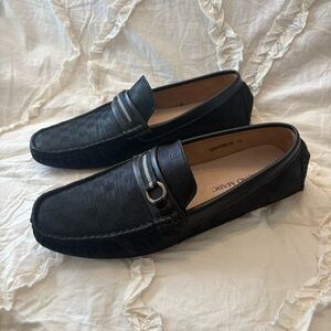 NWT Bruno Marc Men's Black Slip-On Loafers Checkered Pattern